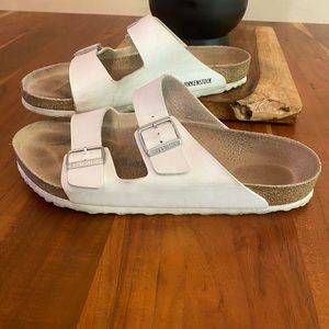 White leather Birkenstock sandals